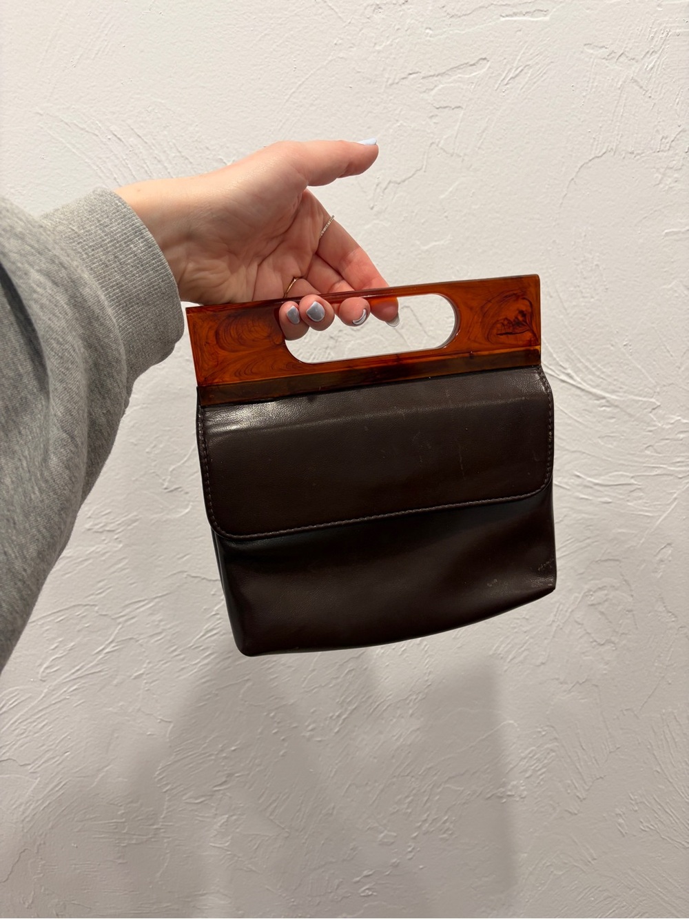 Vintage Brown Handbag with Resin Handle